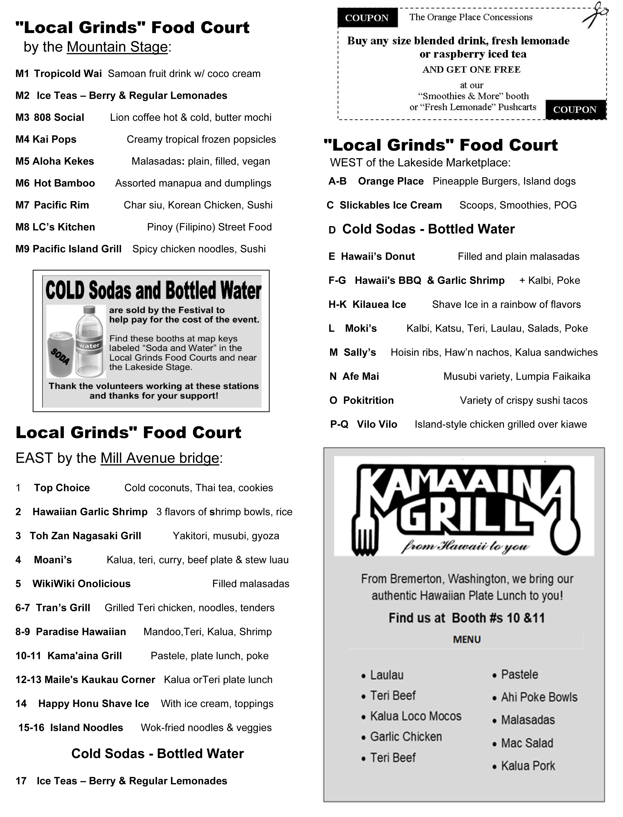Food vendors list and locations